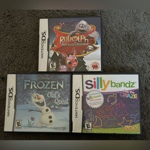 3 Nintendo DS Games - Rudolph, Frozen, and Silly Bandz - all in original box.